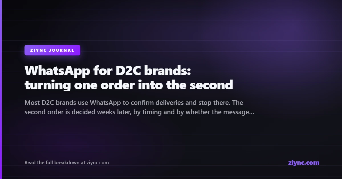 A phone showing a WhatsApp reorder reminder for a skincare product beside a delivery box